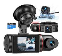 Kussla Dash Cam Front and Rear Inside 3 Channel Dashcam for Cars 1080P with 64GB Card Adjustable Lens 3 Ways Triple Camera with Night Vision, G-sensor, Loop Recording, Parking Monitor