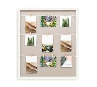 Kusso Grey and White Large Clothesline Picture Frame with Clips for Photos and Notes Wood 55x65 Centimetre. Perfect for Desk Bedroom Office Home. Personalise with your Best Memories.