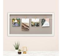 Kusso Grey and White Large Clothesline Picture Frame with Clips for Photos and Notes Wood 60x30 Centimetre. Perfect for Desk Bedroom Office Home. Personalise with your Best Memories.