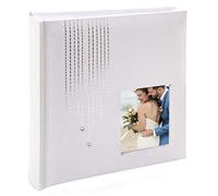 Kusso White Wedding Photo Album Art Deco Style Pearl White with Silver Waterfall Design 6x4 inch / 10x15cm Personalise with Photo Window Harmony Celebration Series