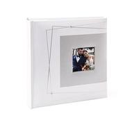 Kusso White Wedding Photo Album Luxury Pearl White with Silver Geometric Design and Crystals 6x4 inch / 10x15cm Personalise with Photo Window Harmony Celebration Series