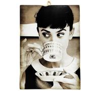 KUSTOM ART Audrey Hepburn Drinks Coffee The Wall Picture on Wood Print 25 x 18 cm