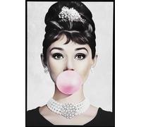 KUSTOM ART Audrey Hepburn Hollywood Star Series Painting with Chewin-Gum Pink Print on Wood 30 x 21 cm