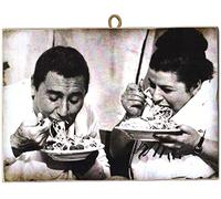 KUSTOM ART CUCUCUBA Picture Picture Vintage Style Alberto Sordi & Anna Longhi. Spaghetti. Print on Wood 25x18 cm.