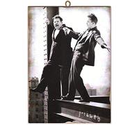 KUSTOM ART CUCUCUBA Picture Picture Vintage Style Stanlio and Ollio (Stan Lauren & Oliver Hardy) Print on Wood. For Home Furnishings, Restaurant, Pizzeria, Bar, Hotel 18x25 cm.