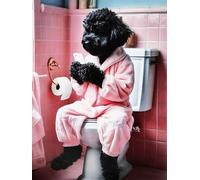 KUSTOM ART Decorative Wall Poster Aristocratic Animals Series Poodle with Cellular on Toilet Art Print on Coated Paper 40 x 30 cm Without Frame