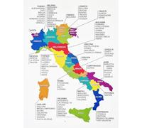 KUSTOM ART Decorative Wall Poster Map of Italy Regions with Writings Province Print on Coated Paper 40 x 30 cm Without Frame