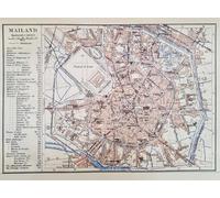 KUSTOM ART Decorative Wall Poster Series Famous Cities Milan Mailand Vintage Map of the Historical Centre Art Print on Cardboard 40 x 30 cm Without Frame
