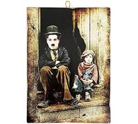 KUSTOM ART Picture Vintage Style Famous Actors Charlie Chaplin - The Child. Wood Print For Home Decor Restaurant Pizzeria Restaurant Bar Hotel (Small: 17 x 24 cm.)