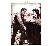 KUSTOM ART Picture Vintage Style Hollywood Actors Series James Dean & Elizabeth Taylor - The Giant Print on Wood 25x18 cm.