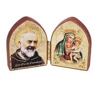 KUSTOM ART Santino Diptych Ornamental Folding Ornament Saint Padre Pio and Mary Print on Wood 9 cm