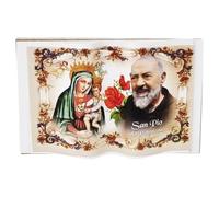 KUSTOM ART Santino St. Padre Pio from Pietralcina Book-shaped Ornamental Ornament with Virgin Mary Print on Wood 8 x 5 cm