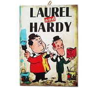 KUSTOM ART Stan Laurel Oliver Hardy Vintage Style Canvas Print on Wood, Made in Italy