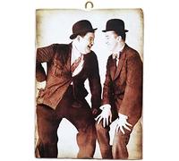 KUSTOM ART Stanlio & Ollio Vintage Style Square Painting (Stan Laurel Oliver Hardy) Collection Print on Wood For Furniture Restaurant Pizzeria Trattoria Bar Hotel (Small: 17 x 24 cm.)