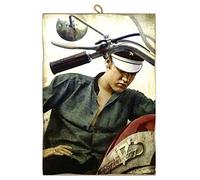 KUSTOM ART Vintage Style Image Elvis Presley on Motorcycle Pressure Print on Wooden Ass Shaped Made in Italy - Gift Idea