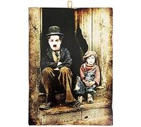 KUSTOM ART Vintage Style Picture Famous Actors "Charlie Chaplin - The Child", Print on Wood for Restaurant Pizzeria Restaurant Bar Hotel