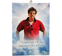 KUSTOM ART Vintage Style Wall Picture Sacred Saint Charles Acutis the Eucharist is My Highway to Heaven Print on Wood 25 x 18 cm