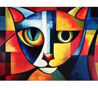 KUSTOM ART Wall Decorative Poster Famous Painters Series Abstract Cat Picasso Style Art Print on Cardboard 40 x 30 cm Without Frame