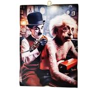 KUSTOM ART Wall Picture Series Great Characters of History Albert Einstein Charlie Chaplin Tattoo on Back Print on Wood 25 x 18 cm