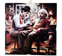 KUSTOM ART Wall Picture Series Large Characters of History Albert Einstein Charlie Chaplin Tattoo on Arm Print on Wood 22 x 22 cm