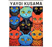KUSTOM ART Yayoi Kusama Style Animal Cat Series Wall Decorative Poster Print on Coated Paper 40 x 30 cm Without Frame