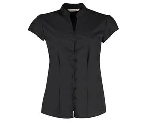 Kustom Kit Ladies Continental Blouse Mandarin Collar Cap Sleeve - Colour Black - Size 10