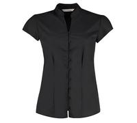 Kustom Kit Ladies Continental Blouse Mandarin Collar Cap Sleeve - Colour Black - Size 16