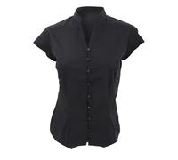 Kustom Kit Ladies Continental Blouse - Mandarin Collar, Cap Sleeve, Black, 8 UK