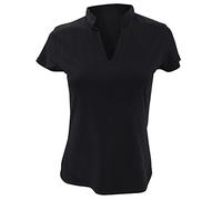 Kustom Kit Ladies Corporate Short Sleeve V-Neck Mandarin Collar Top (8-10) (Black)