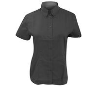 Kustom Kit Ladies Oxford Short Sleeve Shirt, Fitted Collar, Charcoal, Size 14