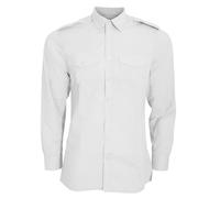 Kustom Kit Mens Long Sleeve Pilot Shirt White, Light Blue, B BC3233