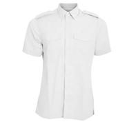 Kustom Kit Mens Short Sleeve Pilot Shirt Light Blue, White, BC3232