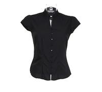 Kustom Kit New Womens Continental Blouse Mandarin Collar Cap Sleeve Black Size 12