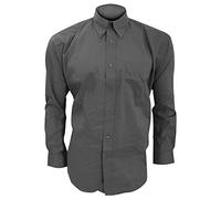 Kustom Kit Men's Corporate Oxford Shirt - Charcoal - Long Sleeve Button-Down - Size 16"