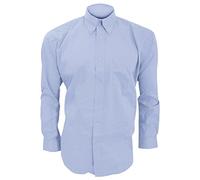 Kustom Kit Oxford Shirt - Mens Long Sleeve Button Down Light Blue 17.5inch