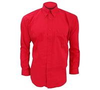 Kustom Kit Oxford Shirt - Men's Long Sleeve, Button Down, Red, 23inch