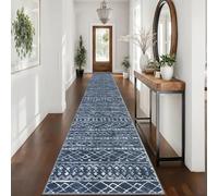 KUTA Boho Runner Rug for Hallway 2.6x16 Moroccan Washable Navy Blue Rugs Non-Slip Vintage Long Kitchen Runners Soft Geometric Floor Carpet for Bedroom Laundry Living Room
