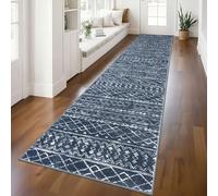 KUTA Boho Runners for Hallways 2.6x12 ft Moroccan Washable Runner Rug Non-Slip Vintage Navy Blue Kitchen Rugs Ultra Soft Geometric Floor Carpet for Bedroom Laundry Living Room