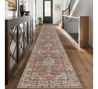 KUTA Extra Long Runner Rug for Hallway 2.6x18ft, Oriental Washable Kitchen Rugs, Terracotta Non-Slip Stair Runners Indoor Soft Printed Vintage Medallion Carpet for Bedroom Living Room Nursery