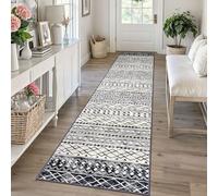 KUTA Moroccan Boho Geometric Washable Runner Rug 2x10 Black Navy Blue | Non-Slip, Non-Shedding, Low Pile, Ultra Soft Floor Carpet Rugs for Hallway Kitchen Entryway Bedroom Laundry Foyer
