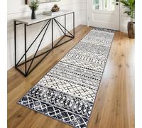 KUTA Moroccan Kitchen Rugs 2x8 Vintage Black Navy Blue Boho Hallway Runner | Non-Slip, Non-Shedding, Low Pile, Ultra Soft Geometric Floor Carpet Rugs for Kitchen Entryway Bathroom Bedroom Laundry Foyer