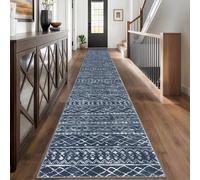 KUTA Moroccan Washable Runner Rug 2.6x18 Non-Slip Vintage Navy Blue Boho Hallway Kitchen Rugs Ultra Soft Geometric Floor Carpet Runners for Bedroom Stairway Living Room