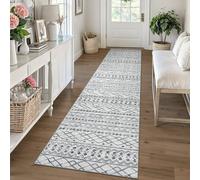 KUTA Moroccan Washable Runner Rug, 2x10 Non-Slip Vintage Grey Boho Hallway Kitchen Runners Ultra Soft Distressed Geometric Floor Carpet Rugs for Bedroom Laundry Living Room