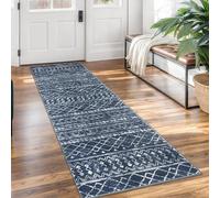 KUTA Moroccan Washable Runner Rug, 2x7 Non-Slip Vintage Navy Blue Boho Hallway Kitchen Rugs Ultra Soft Distressed Geometric Floor Carpet Runners for Bedroom Laundry Living Room