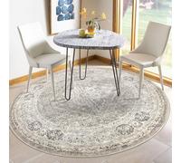 KUTA Oriental Round Rugs 5ft, Ivory Grey Yellow Brown Washable Circle Rug 5ft, Non-Slip Printed Vintage Medallion Carpet for Living Room, Soft Cozy Dining Kitchen Throw for Entryway