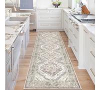 KUTA Oriental Washable Runner Rug, 2.6x8 Runners for Hallways Non-Slip Vintage Ivory Grey Kitchen Runners Ultra Soft Printed Distressed Tribal 8ft Floor Carpet Rugs for Stairway Bedroom