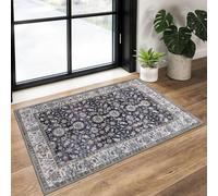KUTA Vintage Floral Entryway Rug 2x3, Kitchen Rugs Non-Slip Washable Throw Rug, Ultra Thin Soft Print Front Door Mat Indoor Doormat for Entrance, Bedside, or Small Spaces Grey Black Beige