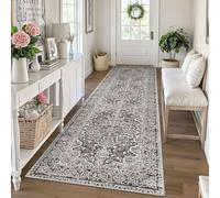 KUTA Vintage Floral Washable Rug Runners 3x10, Tan Grey Non-Slip Kitchen Hallway Long Rugs 10ft with Rubber Backing, Printed Modern Soft Carpet for Entryway Indoor Dining Room