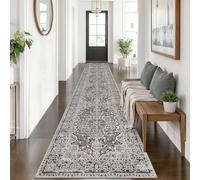 KUTA Vintage Medallion Washable Runner Rug 2.6x14, Non-Slip Hallway Kitchen Rugs Tan Grey with Rubber Backing, Ultra Soft Printed Floral Extra Long 14ft Carpet Runners Indoor for Stairs