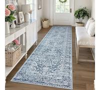 KUTA Vintage Runners for Hallways, 2.6x10 Vintage Blue White Washable Kitchen Rugs Non-Slip Ultra Soft Printed Distressed Traditional Medallion Floor Carpet for Bedroom Living Room